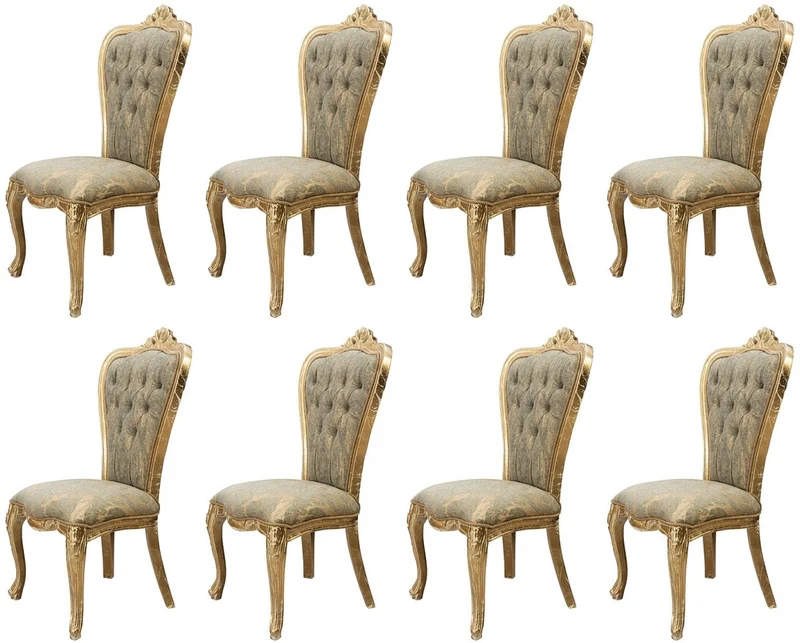Casa Padrino Luxus Barock Esszimmer Stuhl 8er Set Grün / Antik Gold - Prunkvolle Barockstil Küchen Stühle - Luxus Barockstil Esszimmer Möbel - Barock Esszimmer Möbel - Barockstil Möbel