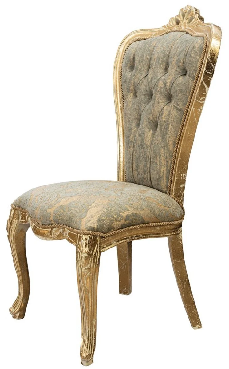 Casa Padrino Luxus Barock Esszimmer Stuhl 8er Set Grün / Antik Gold - Prunkvolle Barockstil Küchen Stühle - Luxus Barockstil Esszimmer Möbel - Barock Esszimmer Möbel - Barockstil Möbel