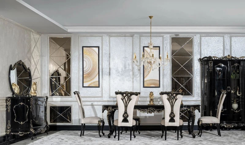 Casa Padrino Luxus Barock Esszimmer Stuhl Creme / Schwarz / Gold - Prunkvoller Barockstil Küchen Stuhl - Luxus Esszimmer Möbel im Barockstil - Barock Möbel - Edel & Prunkvoll
