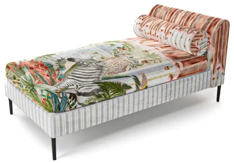 Casa Padrino Luxus Chaiselongue Mehrfarbig / Schwarz 84 x 164 x H. 80 cm - Wohnzimmer Liegesessel - Recamiere - Wohnzimmer Möbel - Luxus Möbel