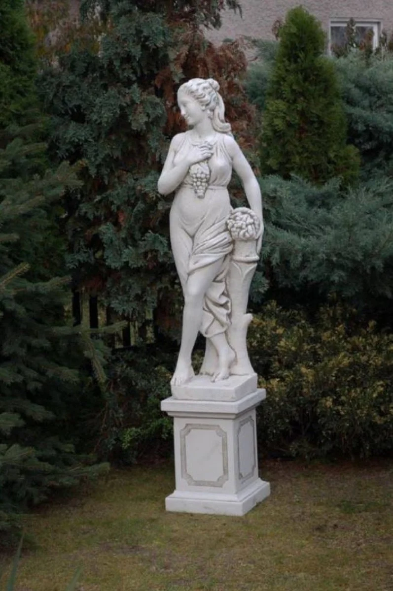 Casa Padrino Jugendstil Garten Deko Skulptur Dame Grau H. 140 cm - Elegante Garten Deko Stein Figur - Barock & Jugendstil Garten Deko Accessoires