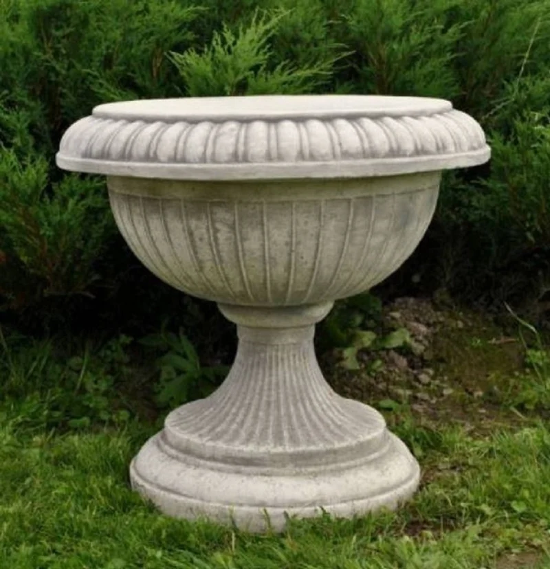 Casa Padrino Barock Garten Deko Blumentopf Grau Ø 50 x H. 43 cm - Runder Pflanzentopf im Barockstil - Barock Garten Deko - Barock Terrassen Deko - Barock Deko Accessoires