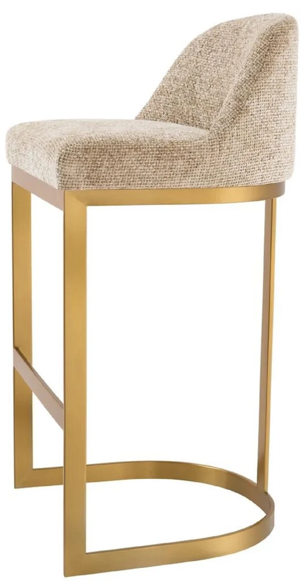 Casa Padrino Luxus Barstuhl Sandfarben / Messing 53 x 51 x H. 101 cm - Gepolsterter Edelstahl Barhocker - Bar Möbel - Luxus Möbel - Luxus Qualität