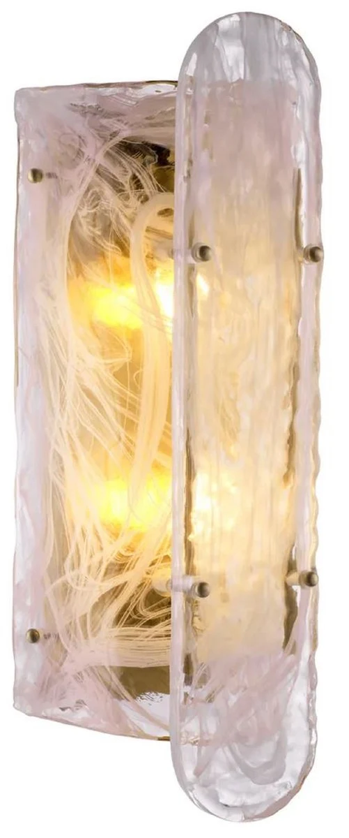 Casa Padrino Luxus Wandleuchte Antik Messing 18 x 15,5 x H. 40,5 cm - Wohnzimmer Wandlampe mit handgefertigtem Glas Lampenschirm - Luxus Leuchten - Luxus Interior - Luxus Möbel