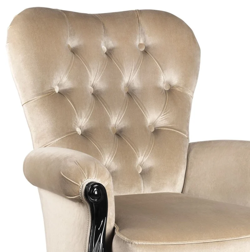 Casa Padrino Luxus Barock Wohnzimmer Sessel Beige / Schwarz - Handgefertigter Barockstil Sessel - Luxus Wohnzimmer Möbel im Barockstil - Barock Möbel