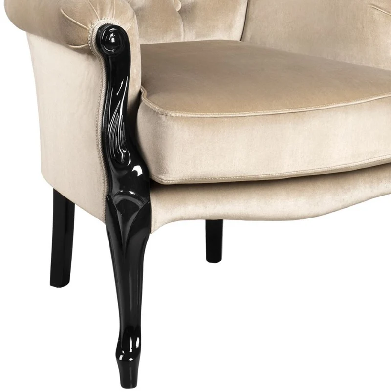 Casa Padrino Luxus Barock Wohnzimmer Sessel Beige / Schwarz - Handgefertigter Barockstil Sessel - Luxus Wohnzimmer Möbel im Barockstil - Barock Möbel