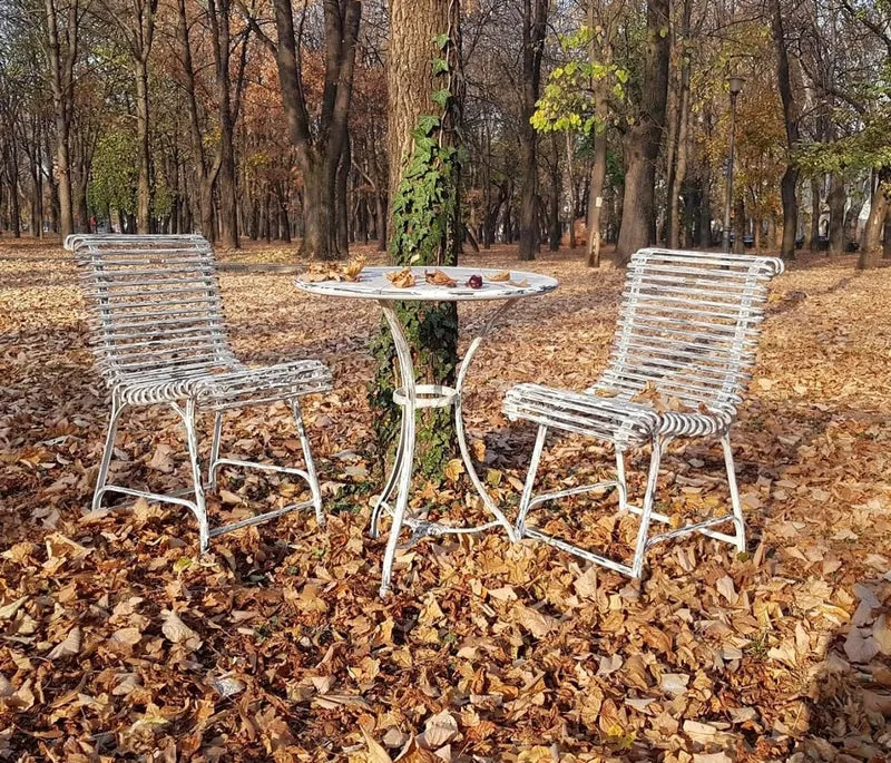 Casa Padrino Jugendstil Gartentisch Antik Weiß Ø 60 x H. 70 cm - Handgefertigter Schmiedeeisen Tisch - Nostalgische Schmiedeeisen Garten & Terrassen Möbel