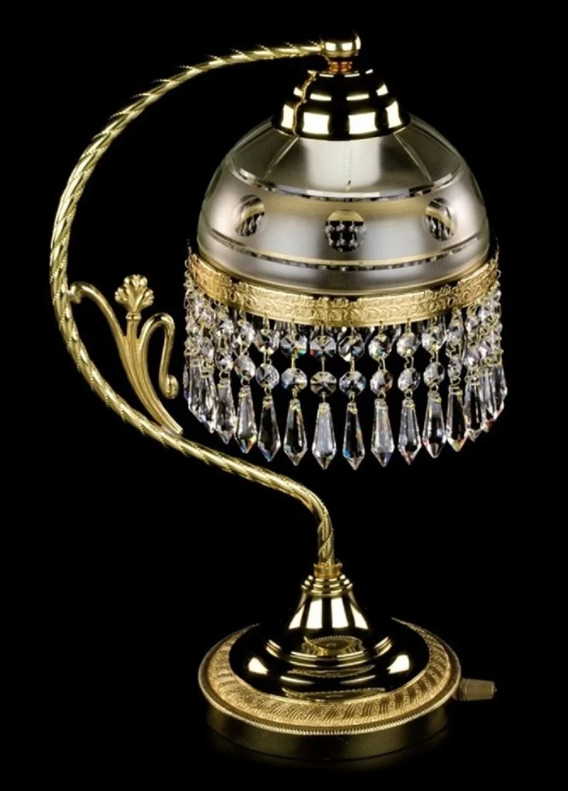 Casa Padrino Luxus Barock Kristall Tischleuchte Gold Ø 18 x H. 45 cm - Prunkvolle Messing Schreibtischleuchte mit Böhmischem Kristallglas - Barock Kristall Leuchten - Edel & Prunkvoll