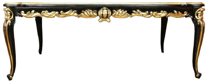 Pompöös by Casa Padrino Barock Luxus Esszimmer Set Grün / Schwarz / Gold - 1 Barock Esstisch mit Glasplatte und 6 Barock Esszimmerstühle designed by Harald Glööckler - Pompööse Barock Möbel
