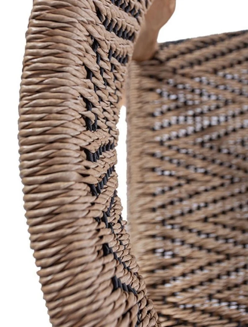 Casa Padrino Luxus Esszimmer Stuhl mit Armlehnen Naturfarben / Schwarz 58 x 55 x H. 80 cm - Luxus Massivholz Garten Stuhl mit edlem Rattangeflecht - Luxus Esszimmer Möbel - Garten Rattan Möbel