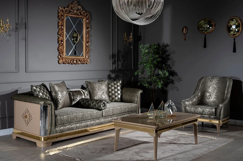 Casa Padrino Luxus Art Deco Wohnzimmer Sessel Silber / Schwarz / Beige / Gold 80 x 83 x H. 97 cm - Art Deco Wohnzimmer Möbel