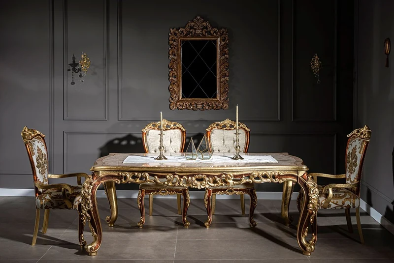 Casa Padrino Luxus Barock Esszimmer Stuhl Set Weiß / Gold / Braun / Gold 57 x 54 x H. 115 cm - Edles Küchen Stühle 6er Set im Barockstil - Barock Esszimmer Möbel