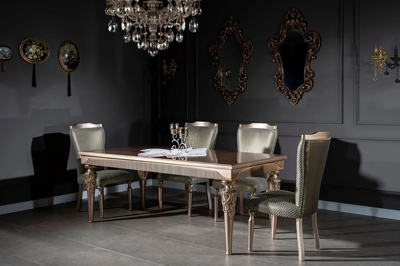 Casa Padrino Luxus Barock Esszimmer Set Grün / Silber / Kupfer / Gold - 1 Esstisch & 6 Esszimmerstühle - Barock Esszimmer Möbel - Edel & Prunkvoll