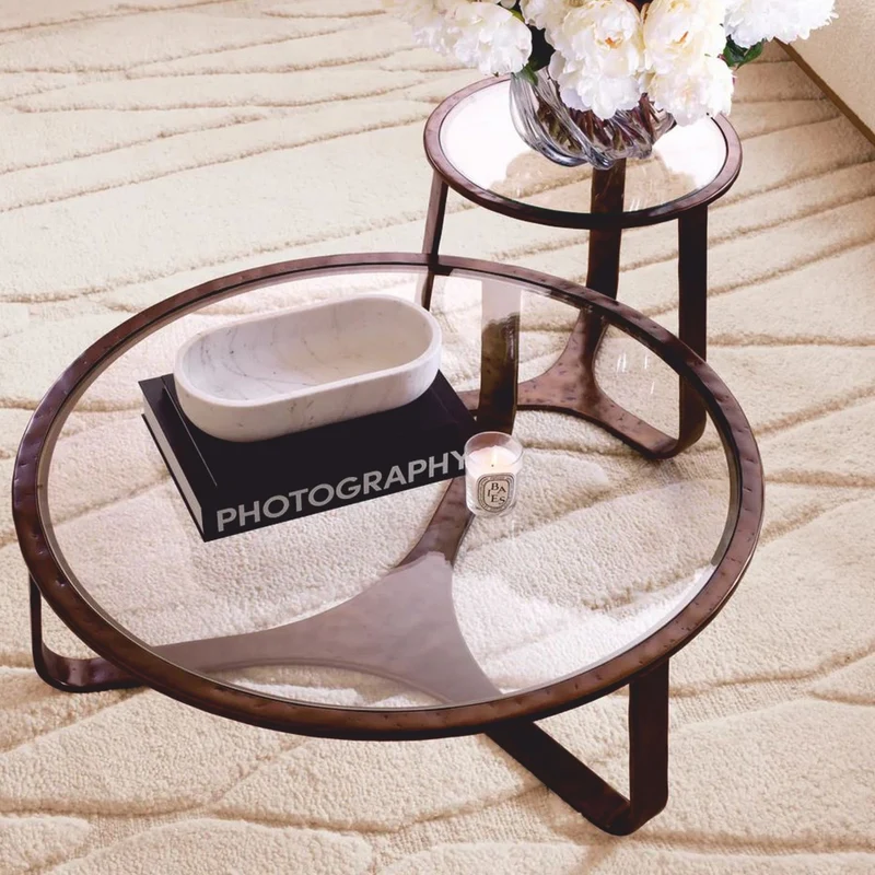 Casa Padrino Luxus Aluminium Beistelltisch mit Glasplatte Bronze Ø 50 cm - Wohnzimmer Möbel