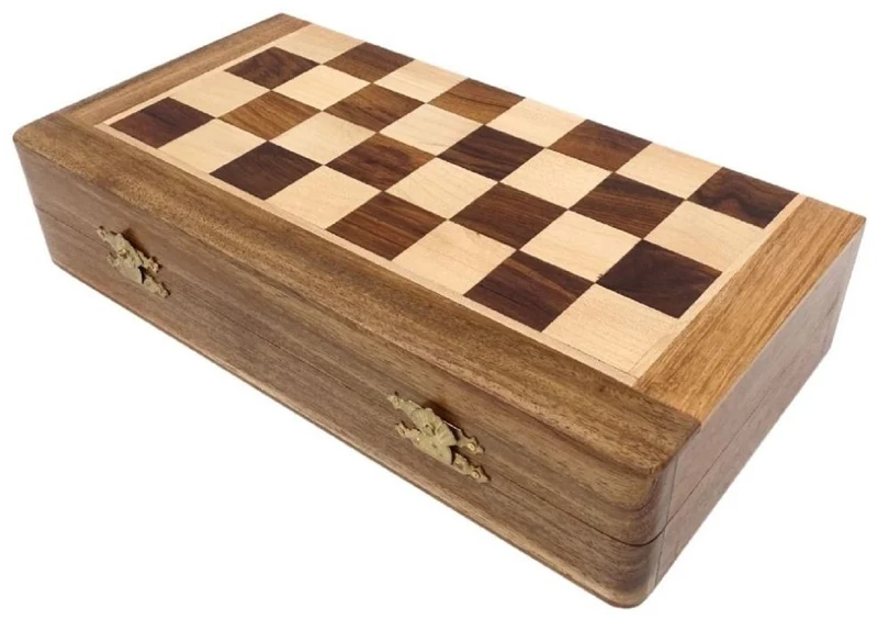 Casa Padrino Luxus Schach Set Braun / Beige 30 x 30 cm - Zusammenklappbares Holz Schachspiel - Holz Schachbrett mit Holz Schachfiguren - Luxus Deko Accessoires
