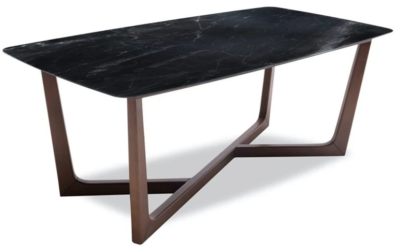 Casa Padrino Luxus Esstisch Schwarz / Braun 200 x 100 x H. 77 cm - Küchentisch mit edler Glaskeramik Tischplatte in Marmoroptik und massiven Buchenholz Beinen - Luxus Esszimmer Möbel