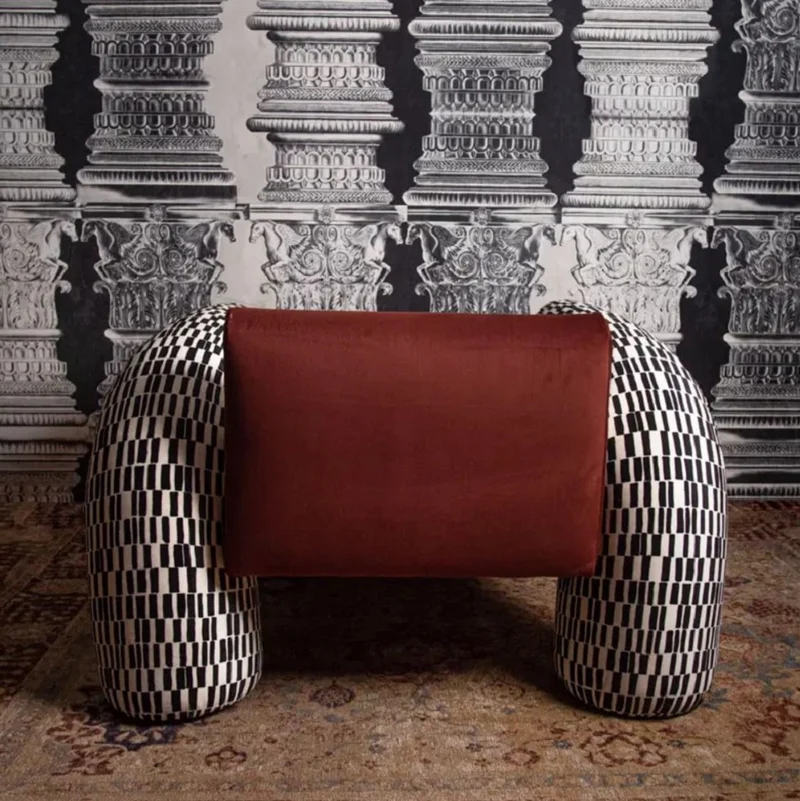 Casa Padrino Luxus Designer Samt Sessel Mehrfarbig / Schwarz / Weiß 86 x 89 x H. 61 cm - Wohnzimmer Sessel - Hotel Sessel - Wohnzimmer Möbel - Hotel Möbel - Luxus Möbel - Designer Möbel