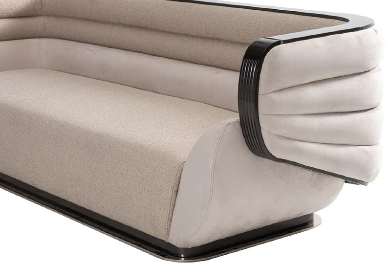 Casa Padrino Luxus Sofa Creme / Grau / Schwarz / Gold 275 x 95 x H. 80 cm - Wohnzimmer Sofa - Hotel Sofa - Wohnzimmer Möbel - Wohnzimmer Einrichtung - Hotel Möbel - Luxus Möbel - Luxus Einrichtung