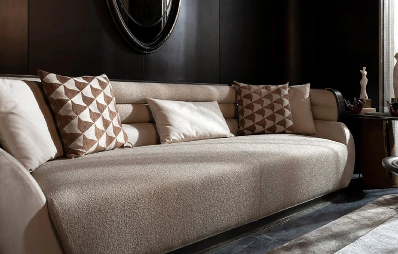 Casa Padrino Luxus Sofa Creme / Grau / Schwarz / Gold 275 x 95 x H. 80 cm - Wohnzimmer Sofa - Hotel Sofa - Wohnzimmer Möbel - Wohnzimmer Einrichtung - Hotel Möbel - Luxus Möbel - Luxus Einrichtung