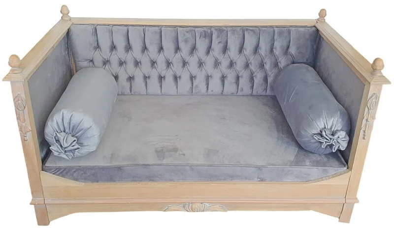Casa Padrino Barock Hundebett Grau / Naturfarben - Prunkvolles Antik Stil Hundebett - Handgefertigte Hunde Möbel im Barockstil - Barock Tiermöbel - Antik Stil Tiermöbel