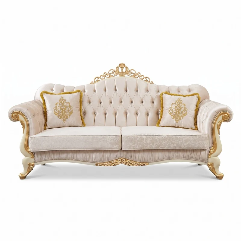 Casa Padrino Luxus Barock Sofa Silber / Creme / Gold - Barockstil Wohnzimmer Sofa mit Glitzersteinen - Luxus Wohnzimmer Möbel im Barockstil - Barock Möbel - Barock Einrichtung