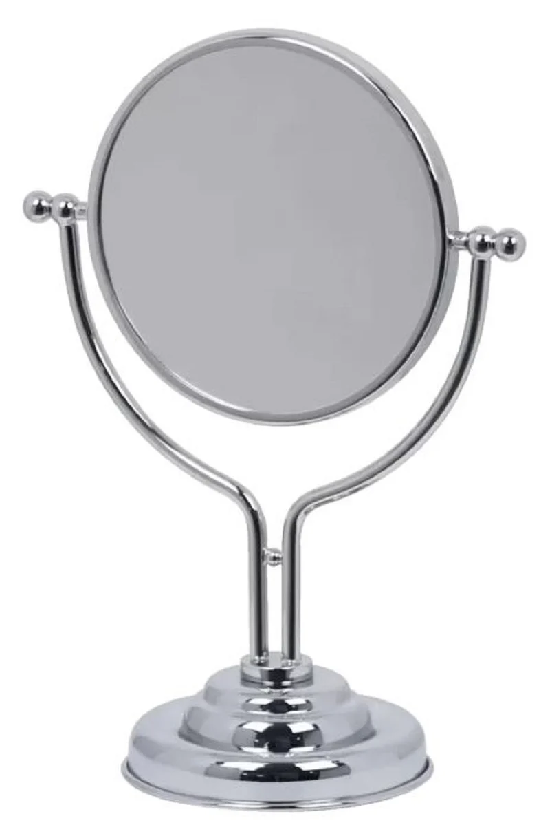 Casa Padrino Luxus Kosmetik Tischspiegel Silber 22,5 x 13 x H. 31 cm - Runder verstellbarer Badezimmer Schmink Spiegel - Badezimmer Accessoires - Luxus Qualität - Made in Italy
