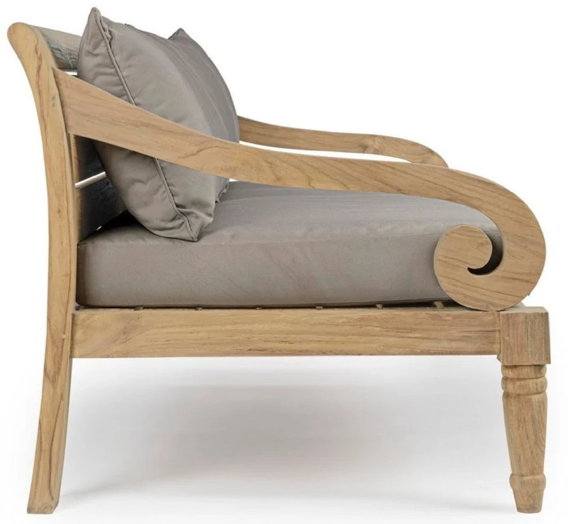 Casa Padrino Luxus Gartensofa Grau / Naturfarben 165 x 80 x H. 75 cm - Rustikales Teakholz Garten Sofa mit Kissen - Massivholz Garten Möbel - Rustikale Garten Möbel - Luxus Garten Möbel