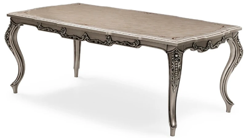 Casa Padrino Luxus Barock Esstisch Silber - Rechteckiger Barockstil Küchentisch - Luxus Esszimmer Möbel im Barockstil - Barock Esszimmer Möbel - Barock Einrichtung