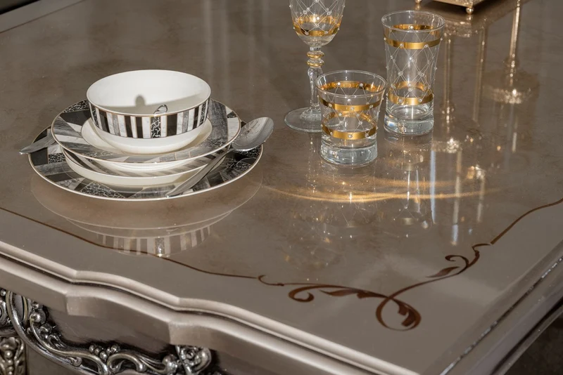 Casa Padrino Luxus Barock Esstisch Silber - Rechteckiger Barockstil Küchentisch - Luxus Esszimmer Möbel im Barockstil - Barock Esszimmer Möbel - Barock Einrichtung