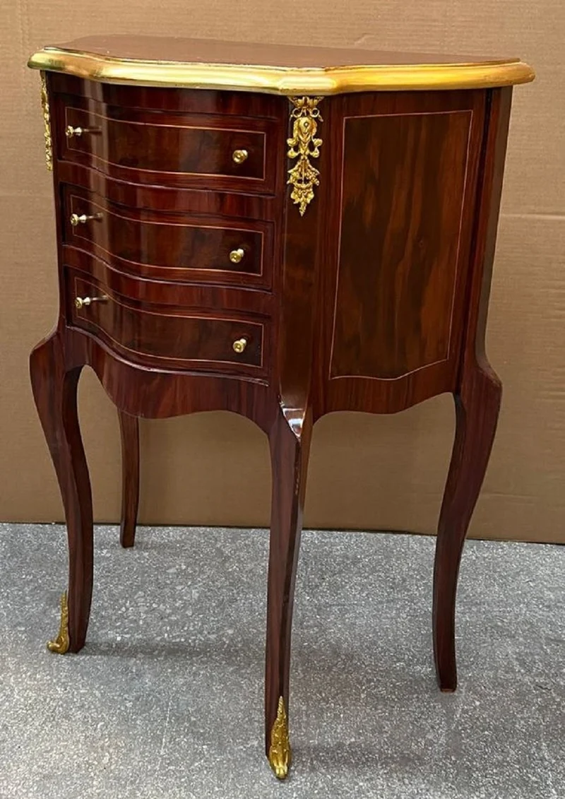 Casa Padrino Barock Kommode Dunkelbraun / Gold - Handgefertigte Massivholz Kommode im Barockstil - Antik Stil Nachttisch - Beistelltisch mit 3 Schubladen - Handgefertigte Barock Möbel