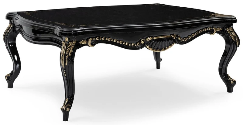 Casa Padrino Luxus Barock Couchtisch Schwarz / Gold - Handgefertigter Massivholz Wohnzimmertisch im Barockstil - Wohnzimmer Möbel im Barockstil - Barock Möbel - Edel & Prunkvoll
