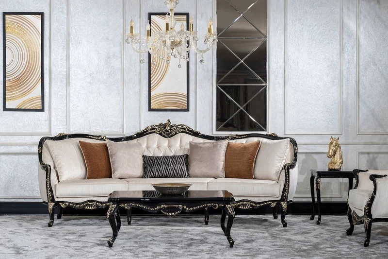 Casa Padrino Luxus Barock Couchtisch Schwarz / Gold - Handgefertigter Massivholz Wohnzimmertisch im Barockstil - Wohnzimmer Möbel im Barockstil - Barock Möbel - Edel & Prunkvoll