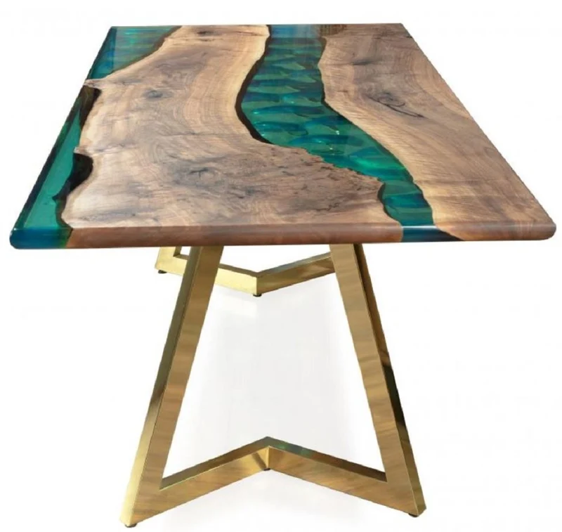 Casa Padrino Luxus Esstisch Braun / Grün / Gold 210 x 100 x H. 76 cm - Rechteckiger Küchentisch mit Epoxiharz - Esszimmer Möbel - Epoxiharz Möbel - Luxus Möbel