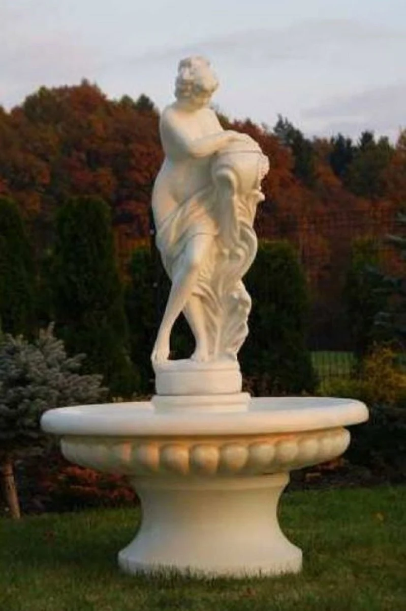 Casa Padrino Barock Springbrunnen Sandfarben Ø 120 x H. 196 cm - Prunkvoller Gartenbrunnen im Barockstil - Runder Gartendeko Stein Brunnen - Barock Garten Deko Accessoires