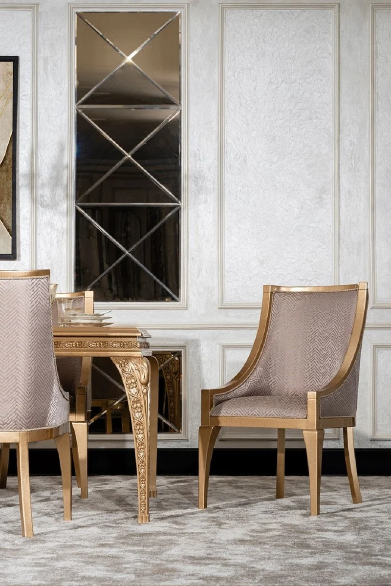 Casa Padrino Luxus Barock Esszimmer Stuhl Grau / Gold - Barockstil Küchen Stuhl - Prunkvolle Luxus Esszimmer Möbel im Barockstil - Barock Möbel - Edel & Prunkvoll
