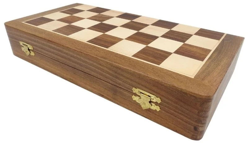 Casa Padrino Luxus Schach Set Braun / Beige 40 x 40 cm - Zusammenklappbares Holz Schachspiel - Holz Schachbrett mit Holz Schachfiguren - Luxus Deko Accessoires