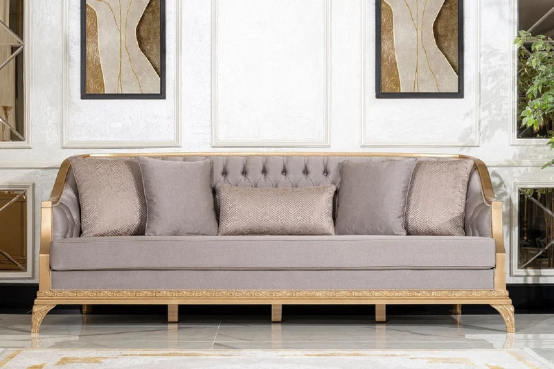 Casa Padrino Luxus Barock Wohnzimmer Set Grau / Braun / Gold - 2 Sofas & 2 Sessel & 1 Couchtisch & 2 Beistelltische - Handgefertigte Luxus Wohnzimmer Möbel im Barockstil - Edel & Prunkvoll
