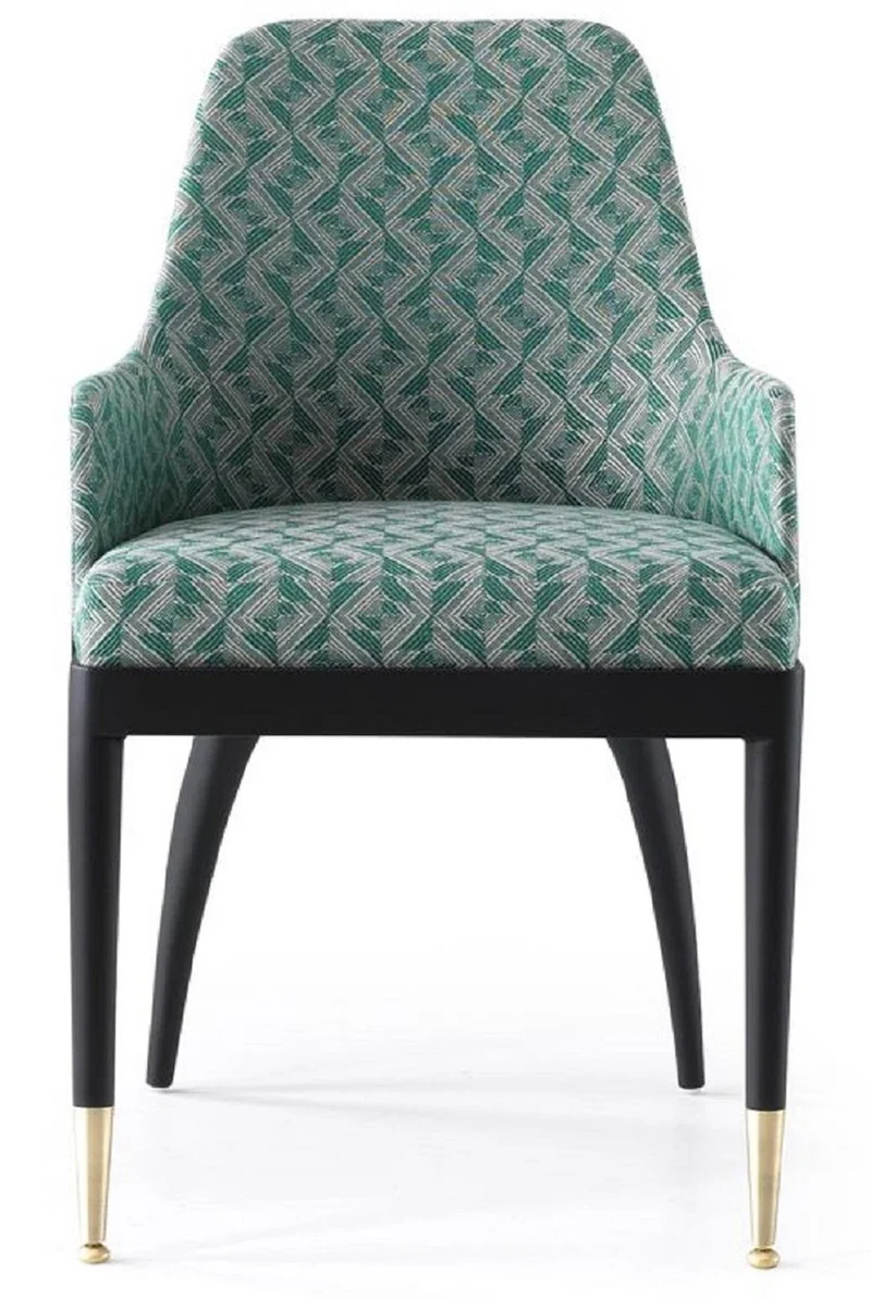 Casa Padrino Luxus Esszimmer Set Grün Muster / Schwarz / Messing - 1 Luxus Esstisch & 8 Luxus Esszimmerstühle - Esszimmer Möbel - Luxus Möbel - Luxus Kollektion