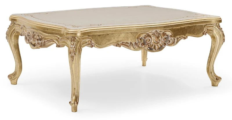 Casa Padrino Luxus Barock Couchtisch Gold / Creme / Weiß - Handgefertigter Massivholz Wohnzimmertisch im Barockstil - Luxus Wohnzimmer Möbel im Barockstil - Barock Möbel - Edel & Prunkvoll