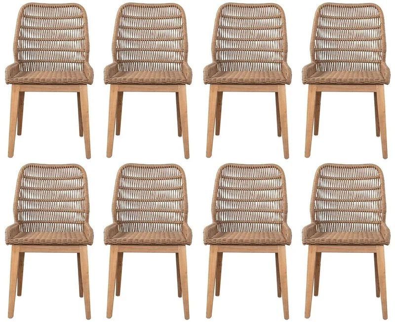 Casa Padrino Luxus Esszimmer Stuhl 8er Set Braun / Naturfarben 50 x 60 x H. 90 cm - Luxus Garten Stühle mit edlem Rattangeflecht - Esszimmer Möbel - Garten Möbel - Rattan Möbel - Luxus Möbel