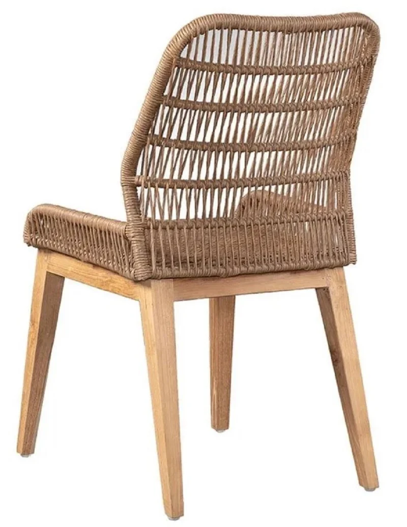 Casa Padrino Luxus Esszimmer Stuhl 8er Set Braun / Naturfarben 50 x 60 x H. 90 cm - Luxus Garten Stühle mit edlem Rattangeflecht - Esszimmer Möbel - Garten Möbel - Rattan Möbel - Luxus Möbel