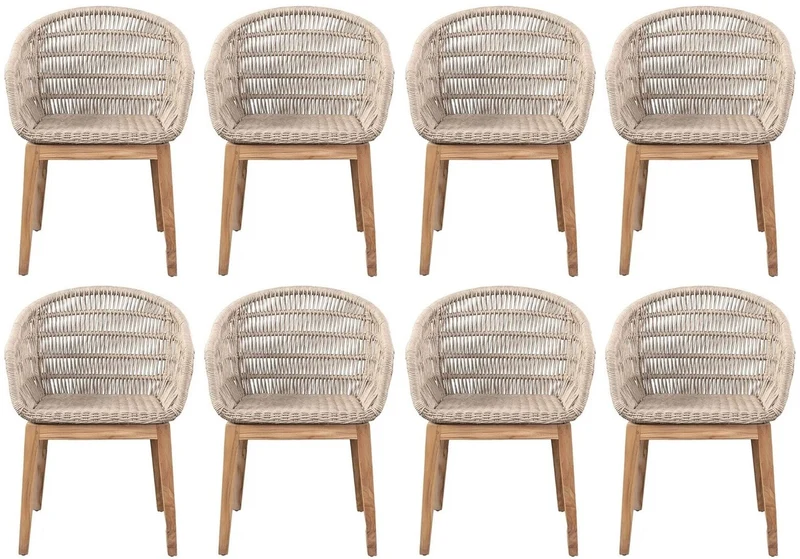 Casa Padrino Luxus Esszimmer Stuhl 8er Set Grau / Naturfarben 60 x 60 x H. 80 cm - Luxus Garten Stühle mit edlem Rattangeflecht - Esszimmer Möbel - Garten Möbel - Rattan Möbel - Luxus Möbel