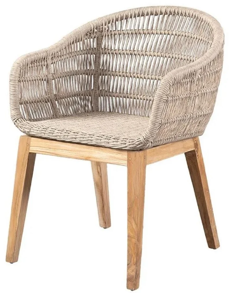 Casa Padrino Luxus Esszimmer Stuhl 8er Set Grau / Naturfarben 60 x 60 x H. 80 cm - Luxus Garten Stühle mit edlem Rattangeflecht - Esszimmer Möbel - Garten Möbel - Rattan Möbel - Luxus Möbel
