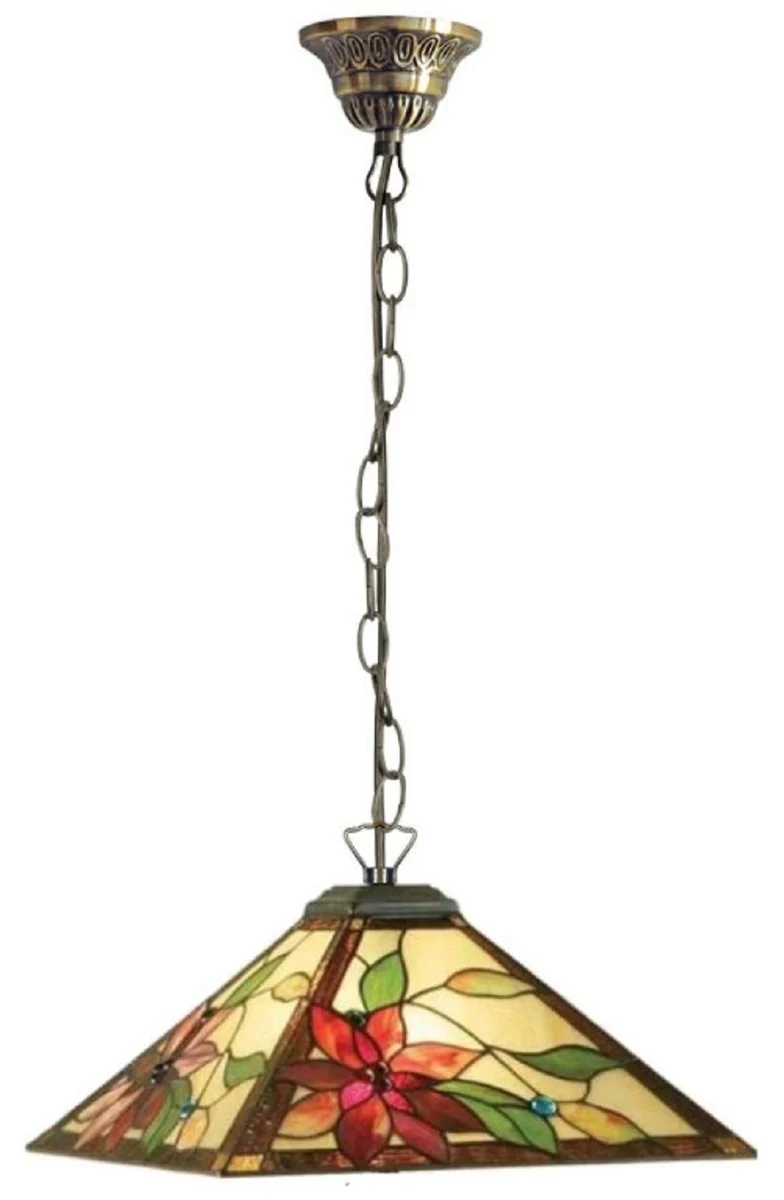 Casa Padrino Luxus Tiffany Hängeleuchte Mehrfarbig 43 x 43 x H. 75 cm - Art Deco Tiffany Hängelampe - Wohnzimmer Hängeleuchte - Deko Hängeleuchte - Art Deco Leuchten - Luxus Tiffany Leuchten