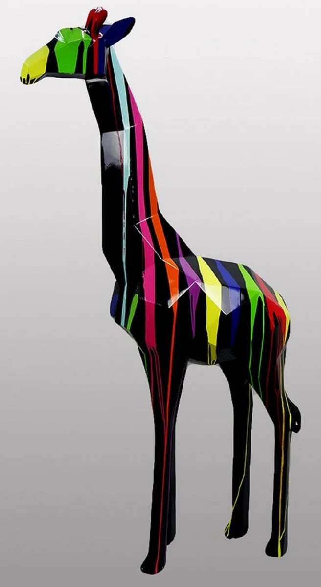 Casa Padrino Luxus Designer Deko Skulptur Giraffe Schwarz / Mehrfarbig H. 200 cm - Riesige Gartenskulptur - Lebensgroße Skulptur - XXL Deko Skulptur - XXL Deko Figur - XXL Tierfigur
