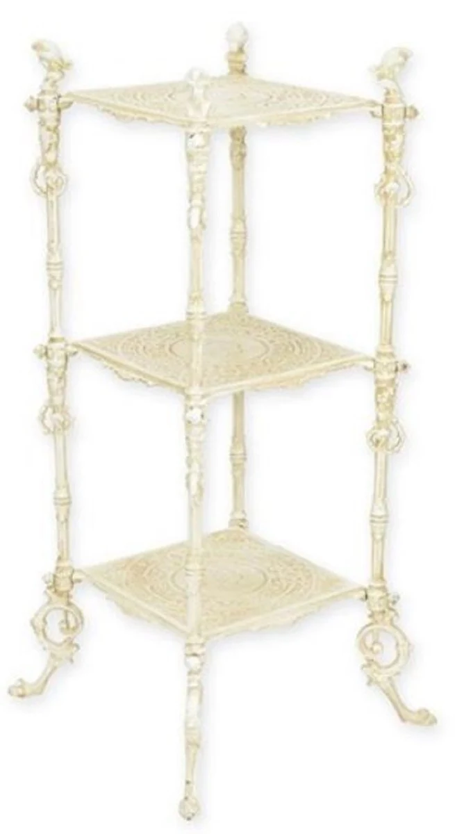 Casa Padrino Jugendstil Blumen Etagere Weiß 37,5 x 37,5 x H. 79,5 cm - Gusseisen Pflanzen Etagere - Barock & Jugendstil Garten Deko Accessoires