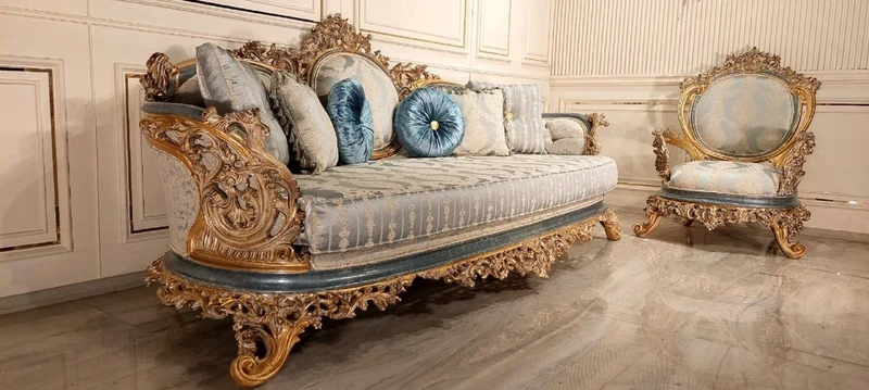 Casa Padrino Luxus Barock Wohnzimmer Sofa Türkis / Creme / Gold - Handgefertigtes Barockstil Sofa - Luxus Wohnzimmer Möbel im Barockstil - Barock Möbel - Edel & Prunkvoll