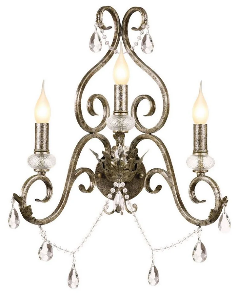 Casa Padrino Barock Kristall Wandleuchte Antik Silber 48 x H. 51 cm - Prunkvolle Barockstil Metall Wandlampe - Barock Leuchten - Edel & Prunkvoll
