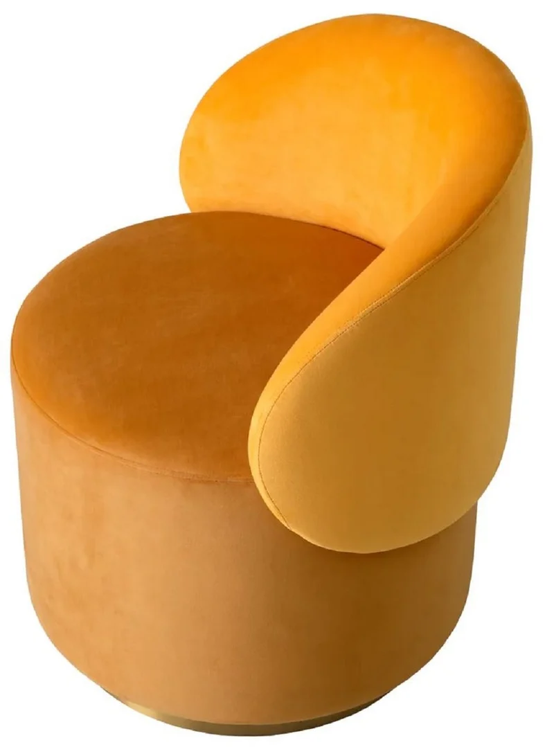 Casa Padrino Luxus Samt Esszimmer Stuhl Dunkelgelb / Gelb / Messing 60 x 55 x H. 73,5 cm - Drehstuhl mit edlem Samtsoff - Esszimmer Möbel - Luxus Möbel - Luxus Qualität