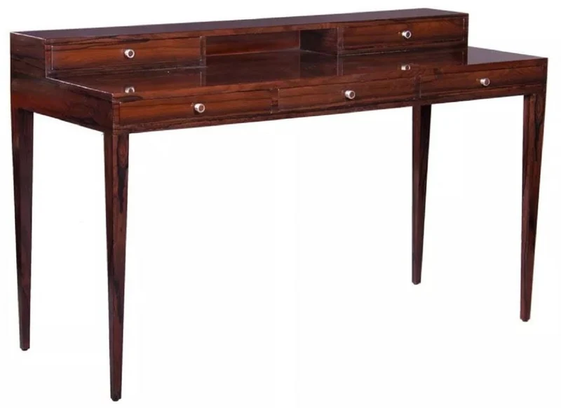 Casa Padrino Luxus Art Deco Schreibtisch mit 5 Schubladen Dunkelbraun 140 x 55 x H. 86 cm - Massivholz Bürotisch - Büro Möbel - Art Deco Möbel - Luxus Möbel